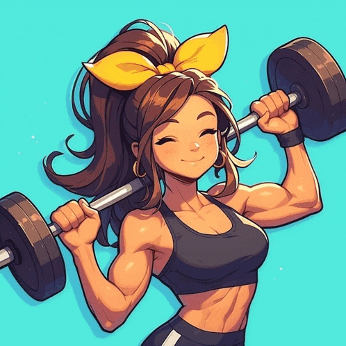 a cartoon drawing of a girl lifting a barbell