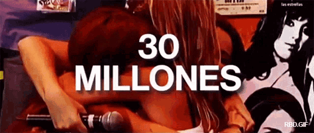 a woman is hugging another woman with the words 30 millones written above her