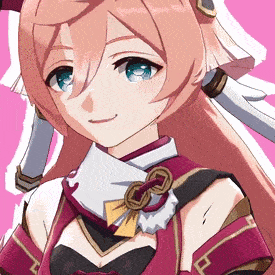 a close up of a girl with long pink hair