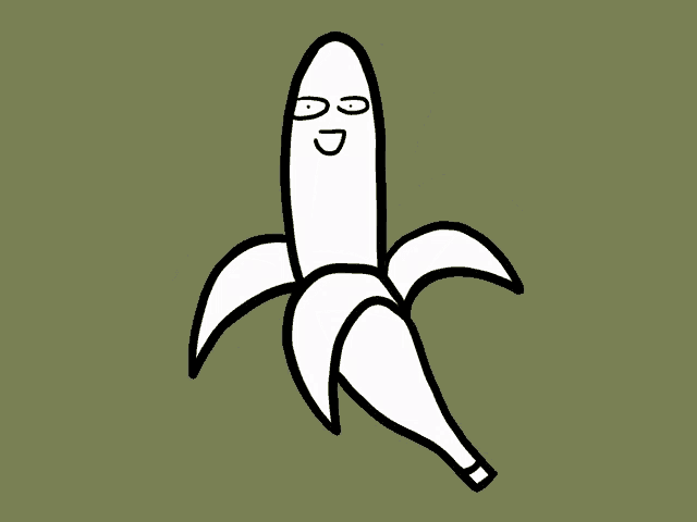 a cartoon drawing of a peeled banana with a face