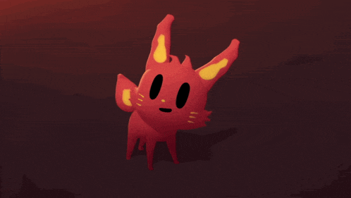 a red cartoon character with yellow ears and a yellow nose