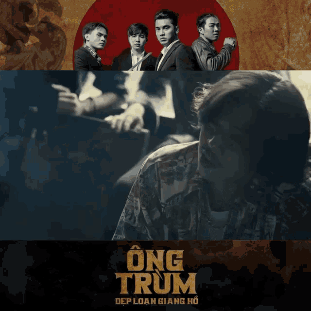 a movie poster for ong trum shows a man pointing