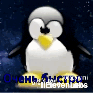 a picture of a penguin with the words " dubbed with eleven labs " on it
