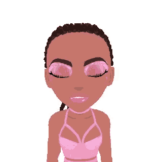 a cartoon girl is blowing a kiss and wearing a pink top .
