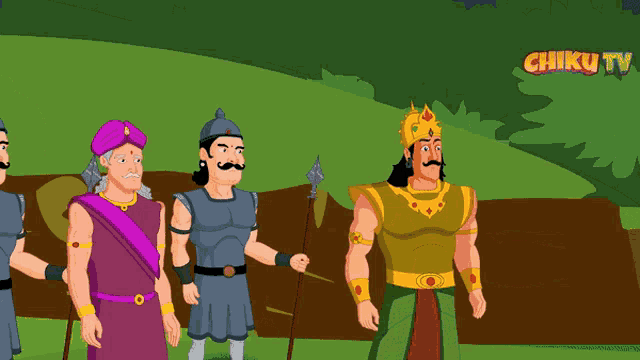 a group of cartoon characters standing next to each other with the words chiku tv on the bottom right