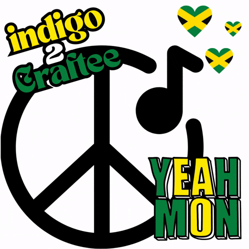 a peace sign with the words indigo 2 craftee yeah mon