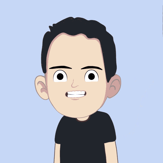 a cartoon of a man with a surprised look on his face waving his hand