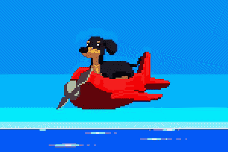 a pixel art of a dog in a red plane