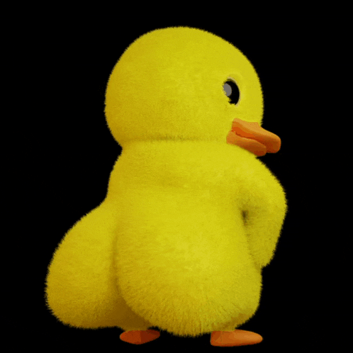 a stuffed yellow duck with a large butt is dancing on a black background