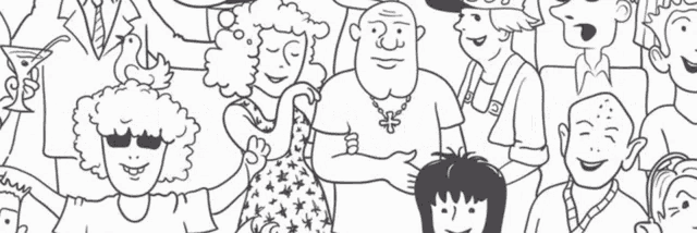 a black and white drawing of a group of people with the words eigenschaften written in white