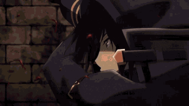 a close up of a person 's eye with a black haired anime character .