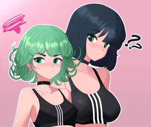 a drawing of two anime girls with green hair