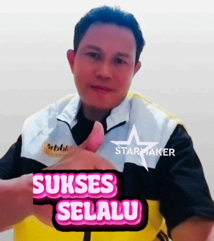 a man giving a thumbs up next to a sign that says " sukses selalu "