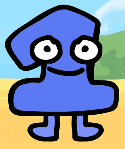 a cartoon drawing of a blue object with white eyes