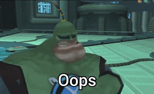 a cartoon character with the word oops written on it