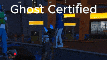 a video game called ghost certified is being played in a gas station