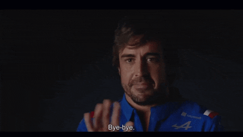 a man wearing a blue shirt that says bye-bye