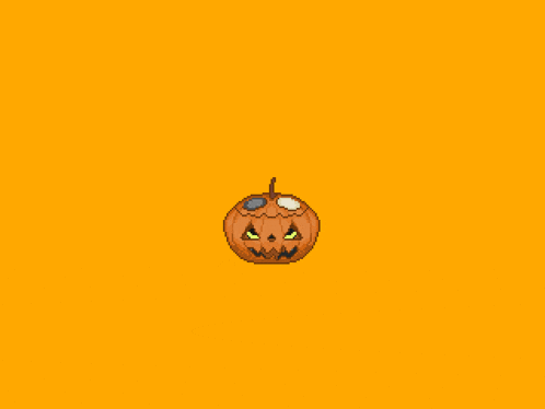 a pixel art drawing of a pumpkin with bunny ears