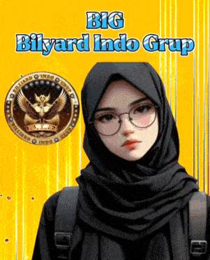 a girl wearing a hijab and glasses is on a big bilyard indo grup advertisement