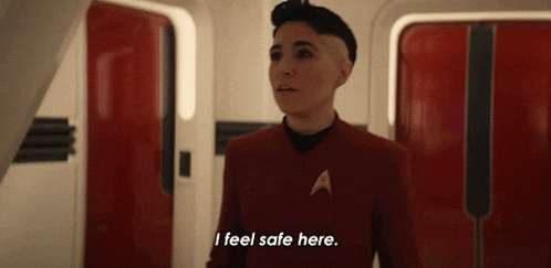 a man in a red suit says i feel safe here