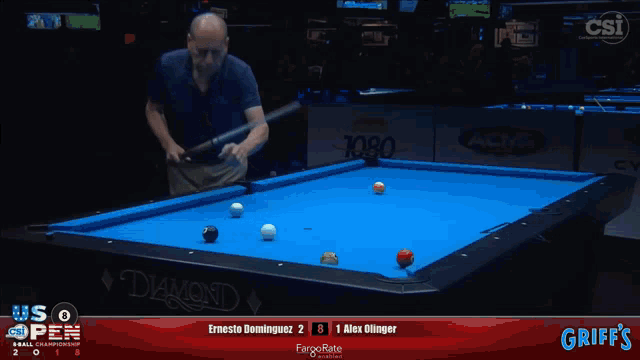 a pool table with griff 's written on the bottom of the screen