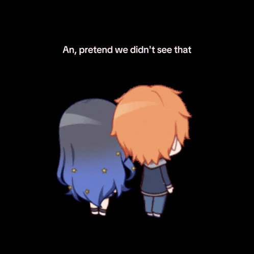a boy and a girl are standing next to each other with the words an pretend we did n't see that