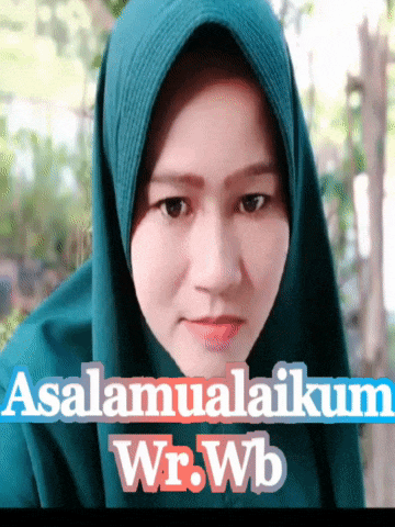 a woman wearing a hijab with the words " assalamualaikum wr.wb " on the bottom