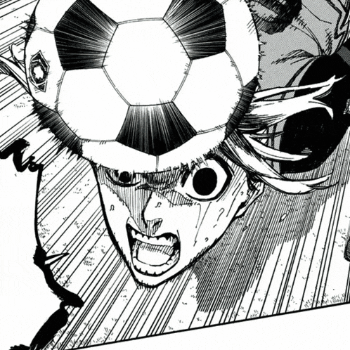 a black and white drawing of a person holding a soccer ball on their head