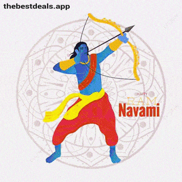 a man is holding a bow and arrow with the words happy ram navami written below him