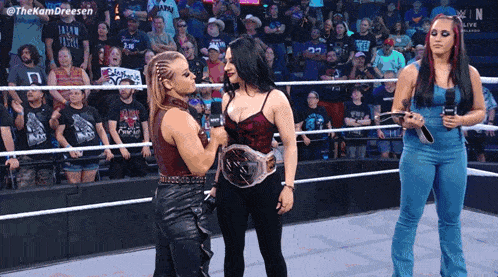 two women in a wrestling ring with the words thekamdreesen on the bottom left