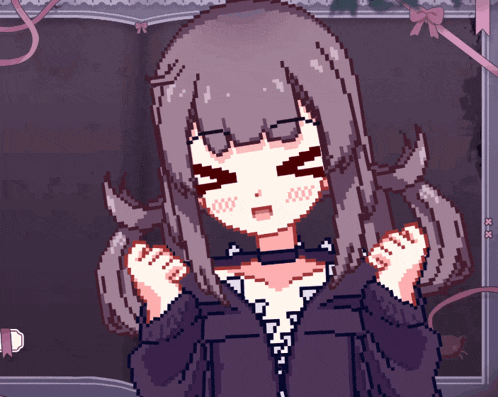 a pixel art of a girl with pigtails and a choker