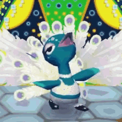 a cartoon peacock with its feathers spread out