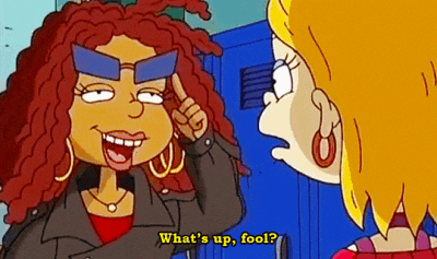 a cartoon character says what 's up fool in a locker room .