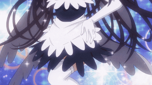 a close up of a cartoon character with wings and a white apron
