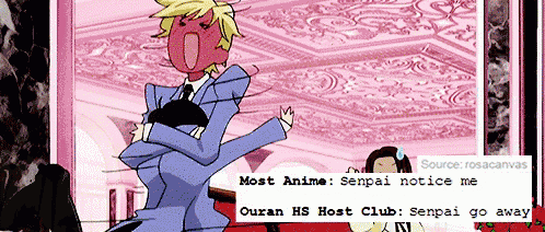 a cartoon of a man in a suit with the words most anime senpai notice me on it