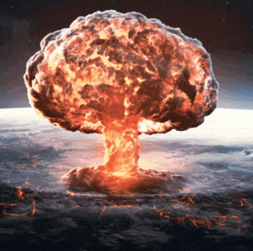 a nuclear explosion with a mushroom cloud coming out of the ground