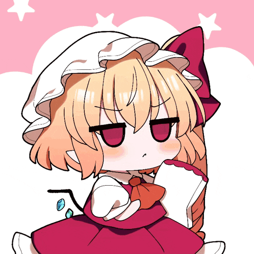 a cartoon drawing of a girl with a red dress and a white hat