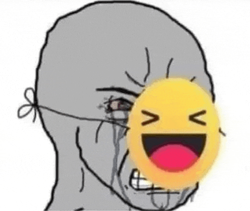 a cartoon of a man wearing a yellow smiley face mask .