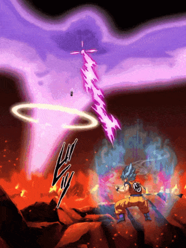 a purple lightning bolt is being thrown at a person