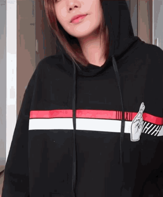 Smile Hoodie Day GIF - Smile Hoodie Day Black Sweater GIFs