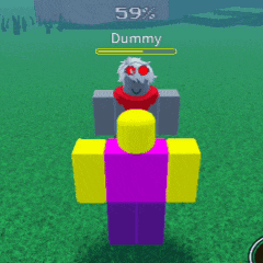 a video game character named dummy is standing in a grassy field