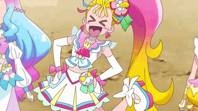 a cartoon girl with a flower in her hair is making a face