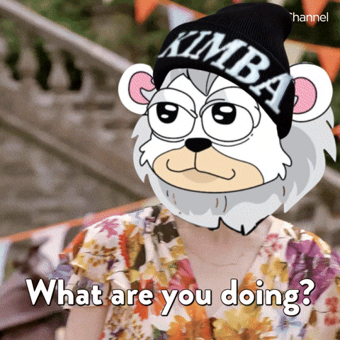 a cartoon of a bear wearing a beanie that says kimba