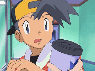 a cartoon character is holding a cup of coffee in his hand