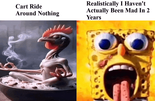 a picture of a chicken and a picture of spongebob
