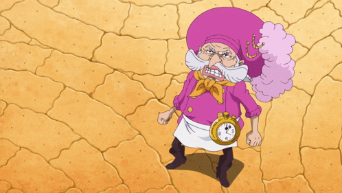 a cartoon character has a clock around his waist that shows the time as almost 5:00