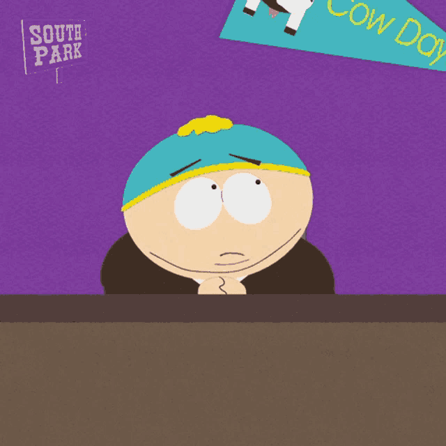 a cartoon character with a sign that says south park on it
