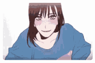 a pixel art of a girl in a blue shirt .