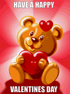 a teddy bear holding a red heart with the words have a happy valentines day written below it