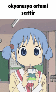 a cartoon of a girl holding a carton of milk with a straw